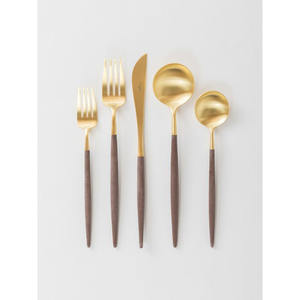 Gold Rattan Knitted Design Modern Handle Salad Serving <b>Set</b> High Quality Stainless Steel Gold Plated Serving <b>Utensil</b> <b>Set</b> - Product Image 5