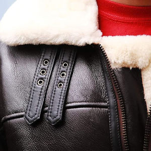 Offre spéciale Veste d'hiver en fourrure de mouton véritable aviateur Vêtements d'hiver Vestes de bombardier en cuir de mouton véritable pour moto - Product Image 4