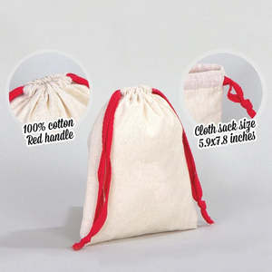Red <b>Drawstring</b> Fabric <b>Pouch</b> 6 W X 8 H Organic Cotton Screen Printing for Clothing Crafts Dust Stickers Packaging Promotions - Product Image 3