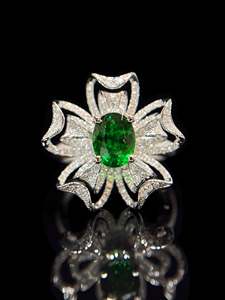 แหวน tsavorite โกเมนธรรมชาติสีเขียว925เงินสเตอลิงดอกไม้ดีไซน์สวยทำมืออัญมณีหรูหราสำหรับผู้หญิง - Product Image 2