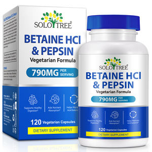 SOLOTREE Betaine HC-I 650mg & Pepsin 120 kapsul Vegan dukungan enzim pencernaan canggih untuk asam perut rendah - Product Image 1