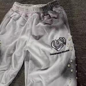 Custom Men's Jogging Baggy French Terry Casual <b>Sun</b> Faded Sweatpants 100% Cotton Outdoor Diamond Elastic Waist Rhinestone Sports - Product Image 3