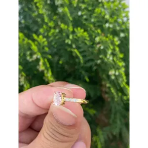 Anillo de Oro de 14K con Morganita Natural y Diamantes, Joyería Fina Hecha a Mano, Proveedor Mayorista de Piedras Preciosas - Product Image 2