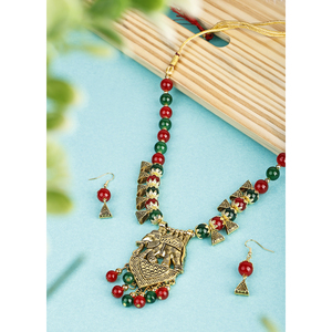 Parures de bijoux fantaisie motif éléphant oxydé, couleurs vert et bordeaux - Product Image 1