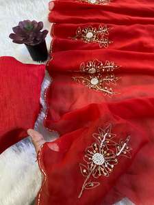 Saree en georgette pure et douce de créateur exclusif avec de belles mains khatli et cutdana Ari work butta Indian Ethnic Wear - Product Image 4