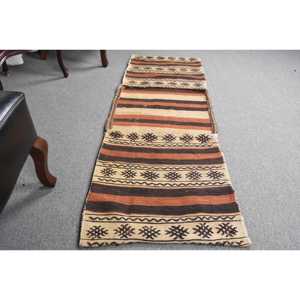 1.9x5.7 ft Rug, Vintage Kilim Rug, Turkish <b>Brown</b> <b>Wool</b> Floral Rug - Product Image 3