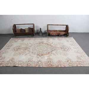 Alfombra Turca de 5.6x9.1 pies, Alfombra Grande Vintage, Alfombra de Lana con Puntos Blancos sobre Fondo Marrón - Product Image 3