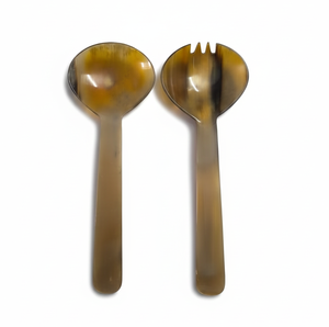 Ensemble de 2 cuillères à salade en corne de buffle |   Couverts en corne naturelle faits à la main |   Serveurs à salade écologiques |   Fabricant en gros - Product Image 1