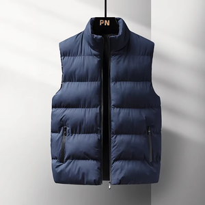 Haute qualité automne hiver mode hommes veste chaud col montant sans manches hommes haut gilets décontracté grande taille hommes coton gilet - Product Image 2