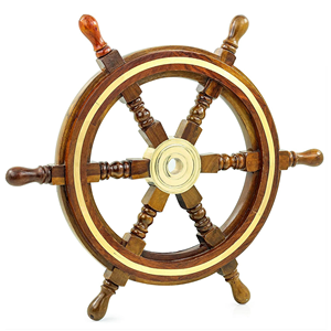 High Quality Nautical Ship Wheel Steering Wall Decoration <b>Wood</b> <b>Craft</b> Engraved Natural Polished Finish Indoor Metal Boat Wheel - Product Image 2