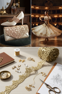 Garniture en dentelle Guipure soluble dans l'eau florale exquise avec broderie d'accents de paillettes Zari Work - Product Image 4