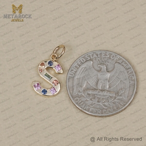 Sólido 14K oro amarillo S letra encanto Natural Multi zafiro S inicial colgante joyería Unisex regalo S encanto colgante - Product Image 5