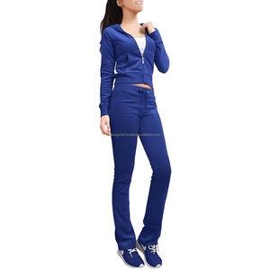 Respirant Slim Fit femmes survêtement velours fermeture éclair sweats à capuche pantalons de survêtement avec poches arrière 2 pièces velours Jogging costumes pour femmes - Product Image 6