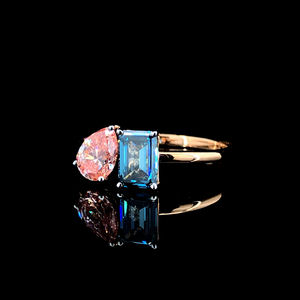 Bague élégante en diamant de laboratoire taille émeraude poire, or jaune massif 14 carats, finition polie brillante, 1 carat, bague de fiançailles, joaillerie fine - Product Image 2