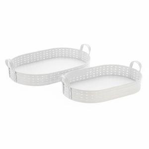 ถาดเสิร์ฟเหล็กเคลือบสีขาวชุบสังกะสี พร้อมหูจับ รูปทรงวงรีสไตล์วินเทจ เหมาะสำหรับงานปาร์ตี้ในบ้านไร่ ใช้เสิร์ฟอาหารบนโต๊ะ - Product Image 1