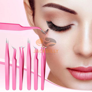 Pinzas para pestañas Pinzas para extensión de pestañas, punta recta de acero inoxidable Punta curva Volumen individual Rosa - Product Image 6