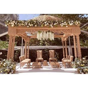 Indian Triple Pillars Wedding Mandap & Dom Indian Wedding Mandap de madera con Dom Incredible Wooden Tallado Wedding Mandap - Product Image 1