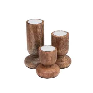 High Quality Eco-friendly Acacia Wood Candle <b>Bowl</b> <b>Set</b> of 3 Unique Shape Home Decorations Handmade in Vietnam - Product Image 1