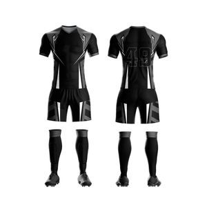 Custom Black <b>White</b> Silver Rugby Uniform Set for <b>Men</b> 100% Polyester Breathable & Quick Dry Sports Jersey <b>Shorts</b> Number Design - Product Image 5