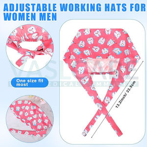 Gorros dentales para mujer, gorro de dentista ajustable, gorros elásticos de enfermera, gorros de trabajo con patrón de dientes, Vaslcare a granel - Product Image 4