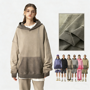 Conjunto de Sudadera con Capucha Unisex 100% Algodón con Cremallera, 420G, para Otoño e Invierno, con Efecto Lavado y Color Desgastado, Estilo Retro, Marca de Moda, con Efecto Desgastado y Anillo Pesado - Product Image 4