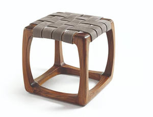 Tabouret moderne en bois de teck massif avec siège en cuir tissé Matériau de haute qualité pour une utilisation intérieure et extérieure - Product Image 6