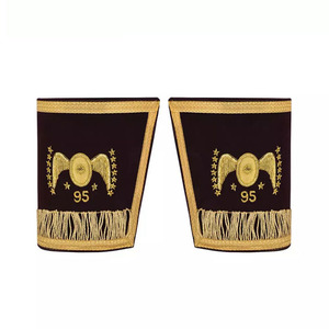 Masonic Royal Arch Chapter Cuff with Triple Tau Emblem Embroidery Red Velvet Leather Fabric <b>Ribbon</b> Apron Collar Novelty <b>Gifts</b> - Product Image 4