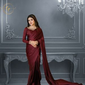 Tendencias Cp presenta Vintage Maroon trabajo hecho a mano seda Saree Anarkali longitud del suelo para fiestas bodas graduaciones Diwali festividades - Product Image 6