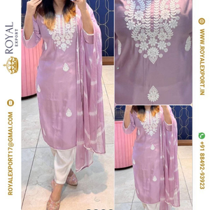 Diseño elegante Roman Silk Chikankari Work Summer Special Kurti con la colección Nazmin Dupatta - Product Image 4