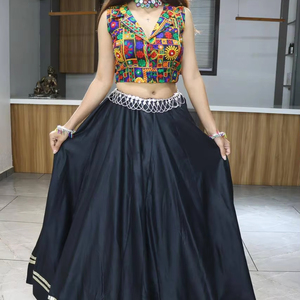 Latest Navratri Special Black Color Lehenga with blouse in Rayon Cotton Fabric with <b>Gota</b> patti Work for Indian Womens - Product Image 2