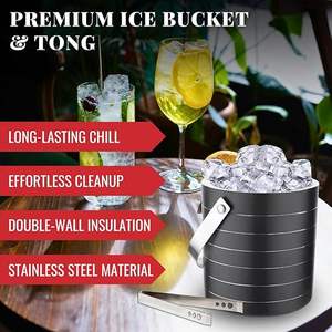 Seau à glace jetable en acier inoxydable à double paroi avec pince et paille Noir Logo personnalisé Design moderne pour les fêtes - Product Image 5