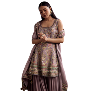 Costume de palazzo en soie lavande avec travail de la pierre et Kurta imprimé vente en gros de vêtements ethniques OEM pour femmes fournisseur d'usine ensemble de costume personnalisé - Product Image 4