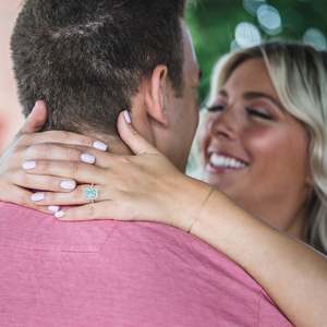 Bague de fiançailles en or rose 14 carats avec aquamarine et diamants, bijoux en diamants de 3,32 carats - Product Image 2