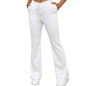 Pantalón deportivo acampanado de poliéster para mujer, ropa deportiva acampanada para yoga, mallas anchas con cordón, pantalón de chándal de cintura alta para mujer - Product Image 5