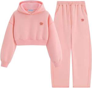 SUDADERO de algodón 100%, conjunto ligero con capucha, cierre de cordón, invierno, ecológico, lavado a la piedra, estampado de diamantes de imitación adornados - Product Image 1