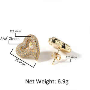 Nueva moda Lab Grown Diamond Pendientes para hombre Mujeres Heart Stud Iced Out 18K Chapado en oro Cz Heart Pendiente hecho a mano para niñas - Product Image 6