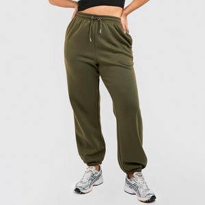 กางเกงวิ่งออกกำลังกาย260 GSM ขนแกะคุณภาพสูงสำหรับผู้หญิงสีเขียวมะกอกสไตล์สตรีทเชือกผูกปากถุงแบบแบนพิมพ์ลายฤดูร้อน - Product Image 4