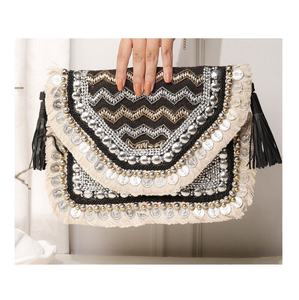 Bolso de Mano Tipo Clutch para Mujer, Estilo Bohemio Indio, Elegante, para Fiestas y Compras, Bordado, Hecho a Mano con Cuentas, Marca Guru - Product Image 5