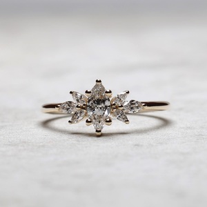 10x5mm Marquise Cut Diamond Sterling Silver 18K Gold Plated Engagement <b>Ring</b> with Marquise Side Stones | Unique Bridal Jewelry - Product Image 1