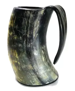 Top Ranking Natural buffalo horn mug viking drinking and beer mug hot quality with wood hand grip best selling