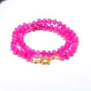 Hot Pink Calcedonia Smooth Rondelle Bead Collar Joyería anudada a mano para mujeres Venta caliente Candy Gem Accesorio - Product Image 3