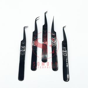 แหนบต่อขนตาไมโครปลายสแตนเลสแบบมืออาชีพเคลือบพลาสม่าสีดำจับกระชับโลโก้ได้ตามต้องการ - Product Image 5