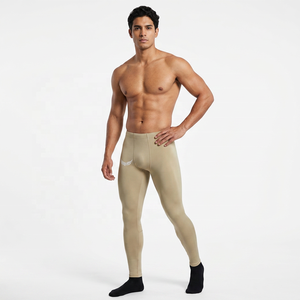 Leggings de compression intégrale pour homme, couleur unie, taille élastique avec logo, jambe droite, matière Spandex Nylon - Product Image 3