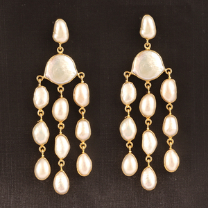 Pendientes de perlas naturales de agua dulce para mujer, joyería auténtica, con múltiples piedras, dorados, para dama de honor - Product Image 2