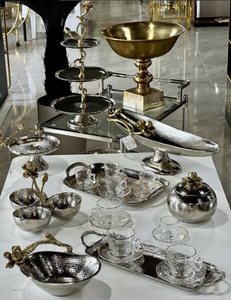 ถาดโลหะสีเงินและสีทองแบบทันสมัยถ้วยชั้นตั้งเค้ก Diwali ตกแต่งบ้านจานกลม - Product Image 6