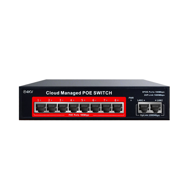 Smart Cloud Management PoE Switch 10/100Mbps 8 Ports PoE with 2 Gigabit Uplink Port Ethernet PoE Switch for CCTV IP Camera