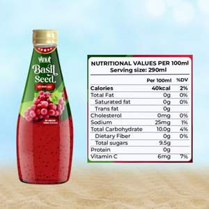 น้ำองุ่นแดงผสมเมล็ดโหระพา บรรจุขวดแก้ว 9.8 ออนซ์ (290 มล.) ผลิตแบบ OEM/ODM รับผลิตแบรนด์ส่วนตัว ขายส่ง - Product Image 3