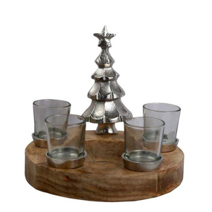 Árbol de Navidad de aluminio de alta venta y 4 T-Light Silver acabado en base de madera Artículo de decoración navideña para el hogar y el hotel - Product Image 2