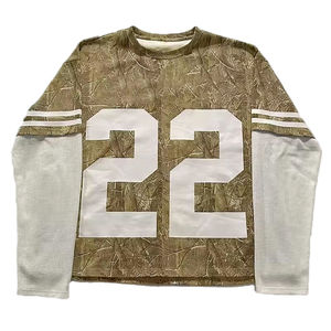 Venta al por mayor 100% algodón serigrafiado doble waffle mangas rayas laterales gota hombro oversize crudo dobladillo High Street camisetas - Product Image 1