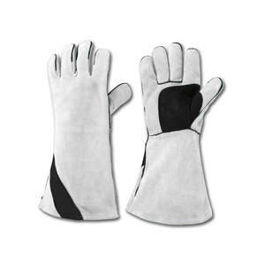 High Quality 7 oz 16INCH Breathable <b>Silicone</b>-free Powder-free Short Stripe Back Safety Cuff Patched Palm Cow Grain <b>Gloves</b> - Product Image 5
